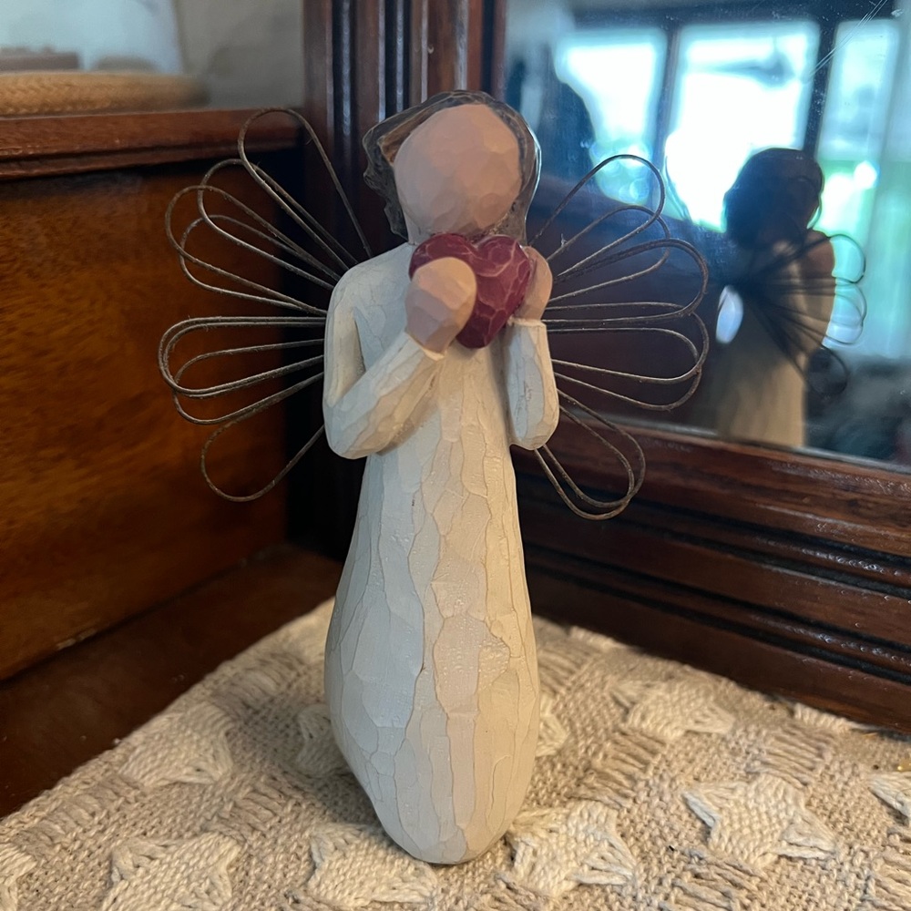 WILLOW TREE 'Angel of the Heart' Hand Painted Rustic Angel Figurine Approx. 5in.